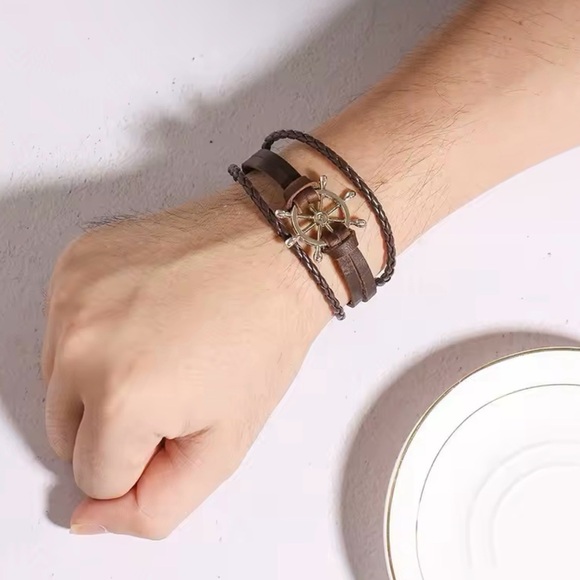 Men Sailor Rudder Multilayer Leather Bracelet for Men vintage Bracelet - Picture 2 of 3